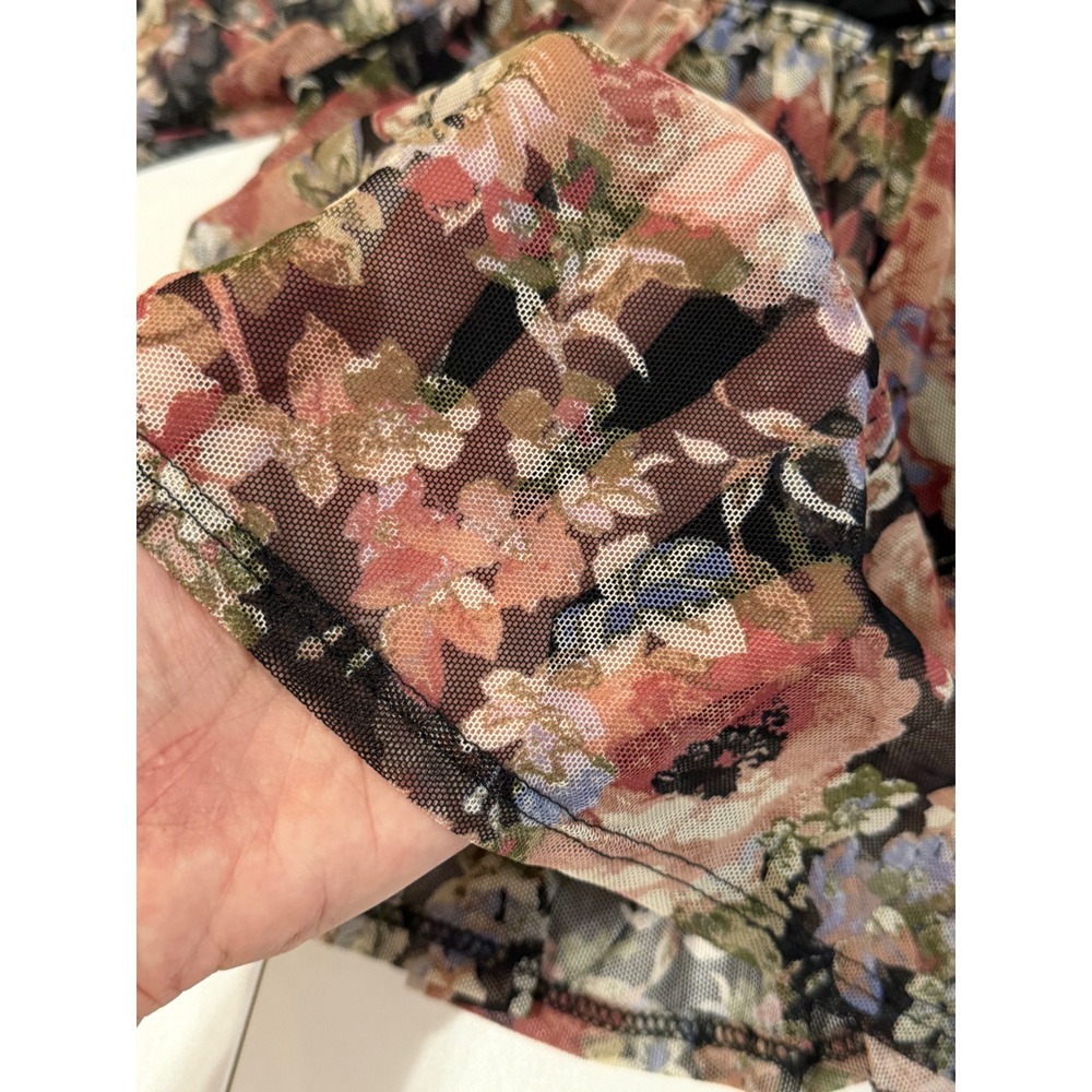 Wet Seal Floral Mesh Overlay Crop Top Built-in Cami Black XS Y2K Fairy Grunge - Picture 9 of 16